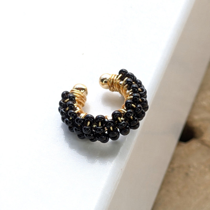 EARCUFF BAÑO DE ORO PIEDRAS NEGRAS MJ92