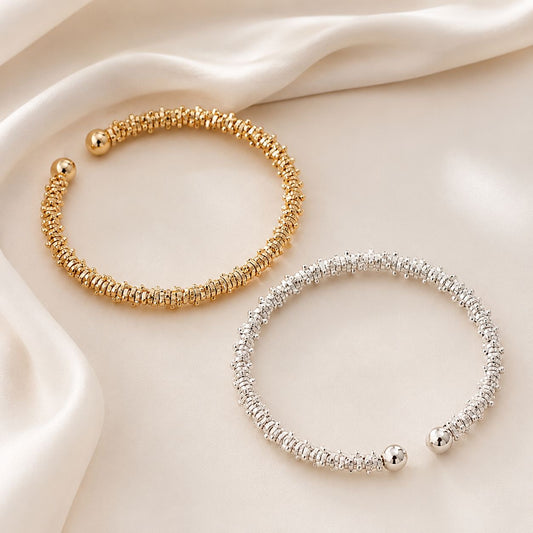 Duo Pulseras Texturizadas Acero con baño de oro