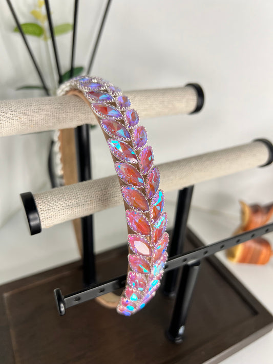 Diadema con diseño de hojas de cristal 02202