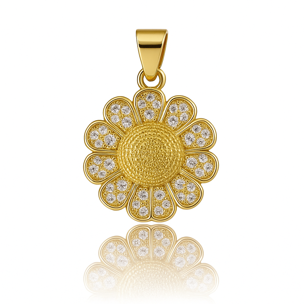 DIJE FLOR DOCE PETALOS CON CIRCONES Y CENTRO CON BOLITAS