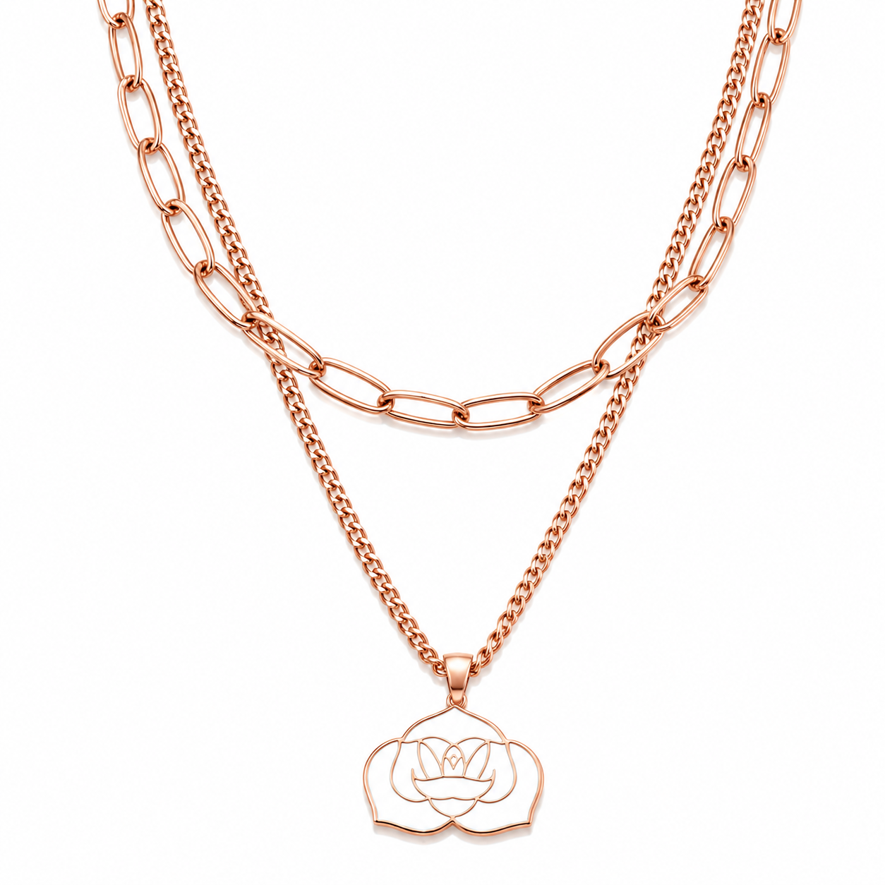 Collar Rose Gold Flor del Espiritu Santo blanco esmaltado