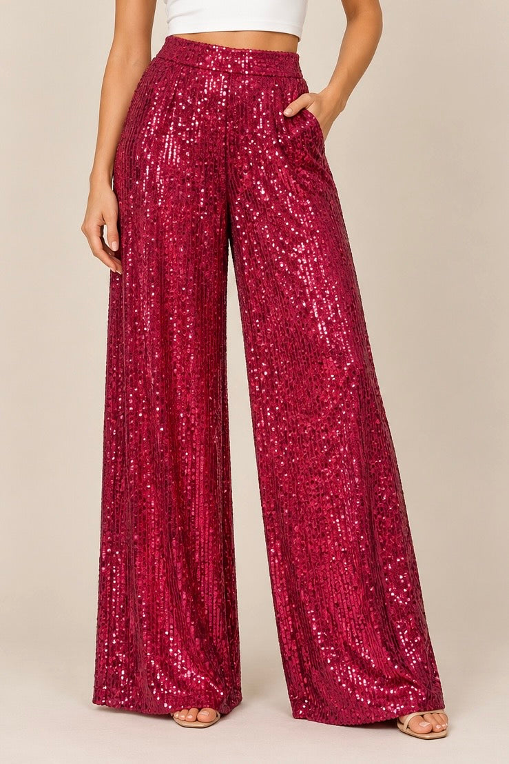 PANTALON DE LENTEJUELAS FUCSIA