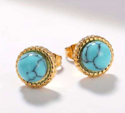 Mini Studs Turquesas - Acero inoxidable con baño de oro