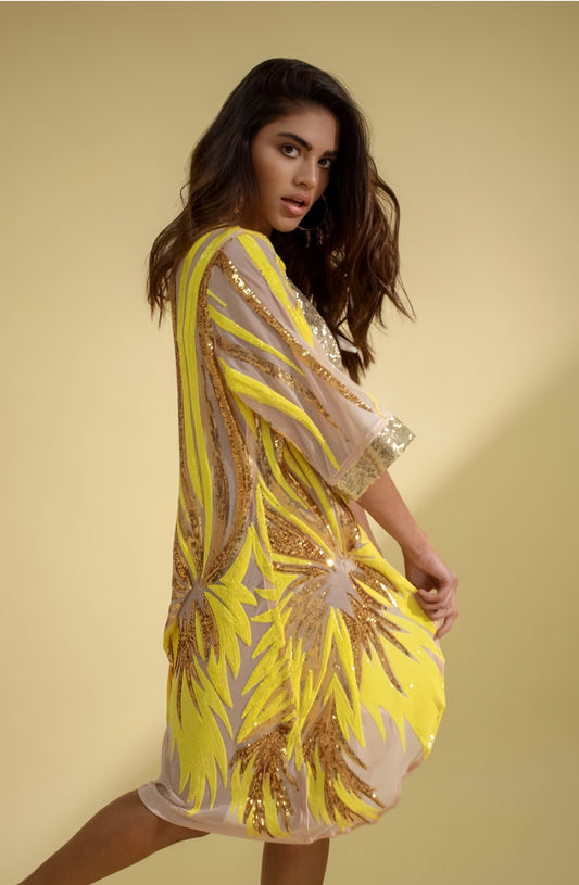 Yellow and Gold Sequin Kimono