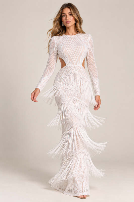 Bianca Fringe Dress - Blanco
