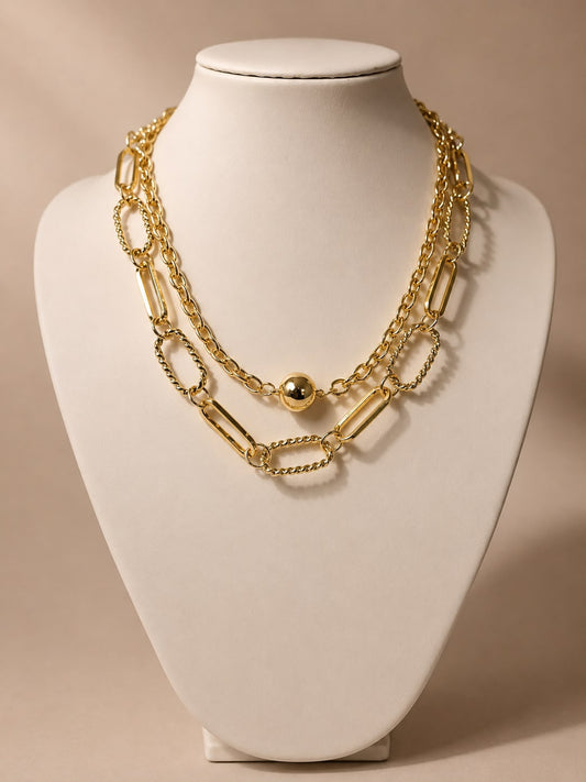 Collar doble en acero y rodio con baño de oro