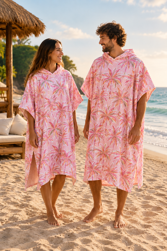 Poncho Adultos Palmeras Rosadas