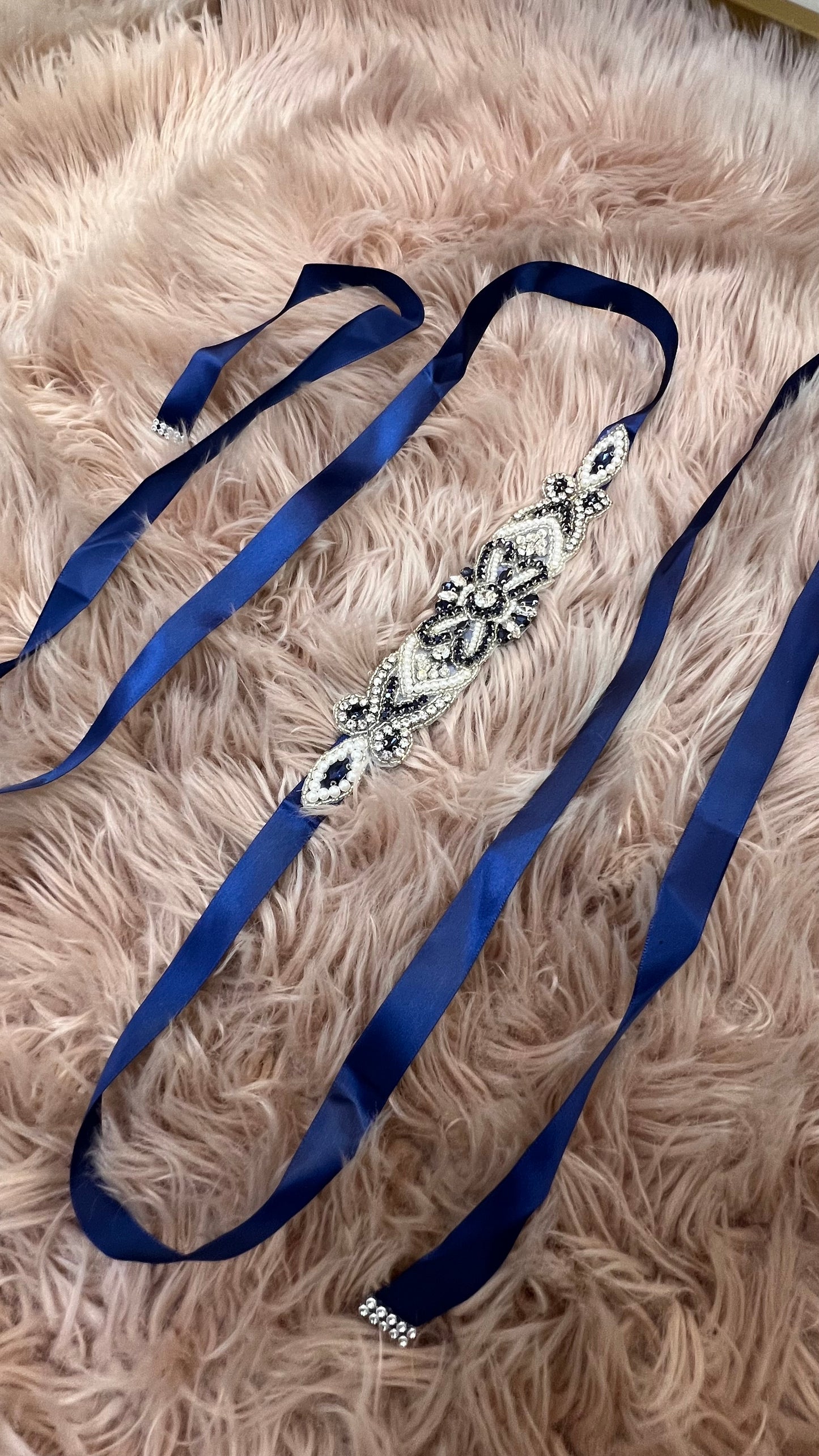 Cinturón elegante de cinta azul navy