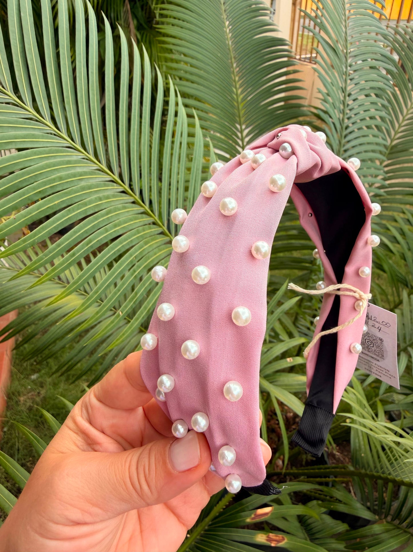 Diadema Rosa con perlas