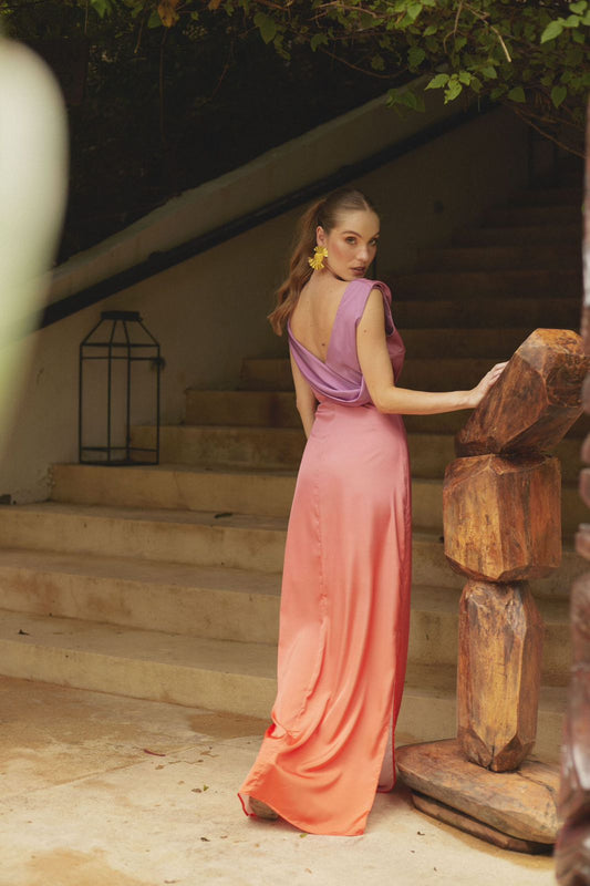 Vestido Bicolor Rosa y naranja