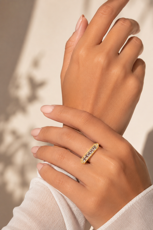 Anillo chato Diamond ajustable - acero y rodio