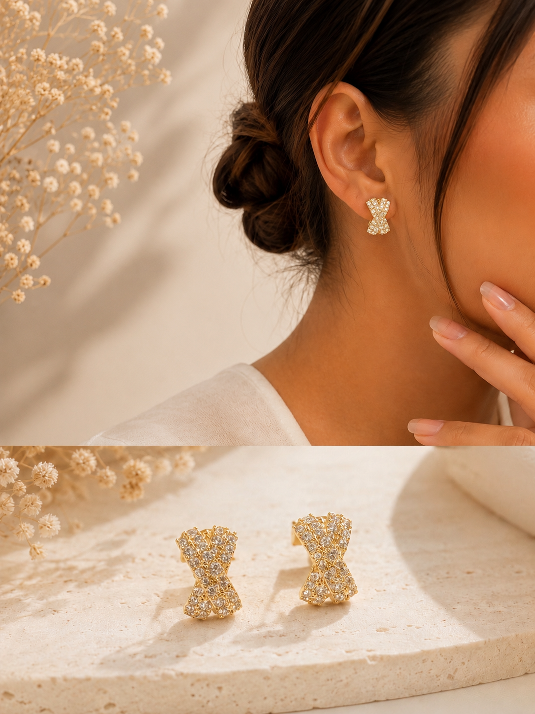 Studs con detalles brillantes - Acero y rodio