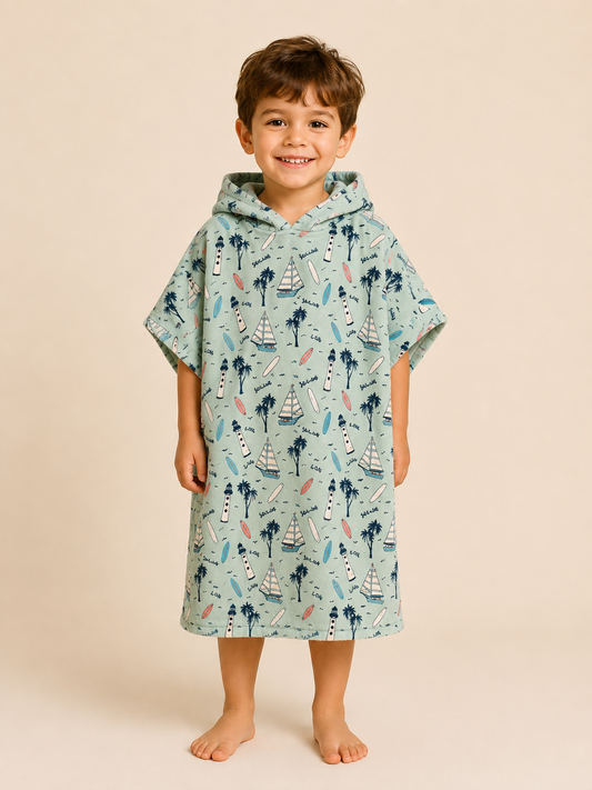 Poncho Microfibra (2-7 años) Surf Celeste