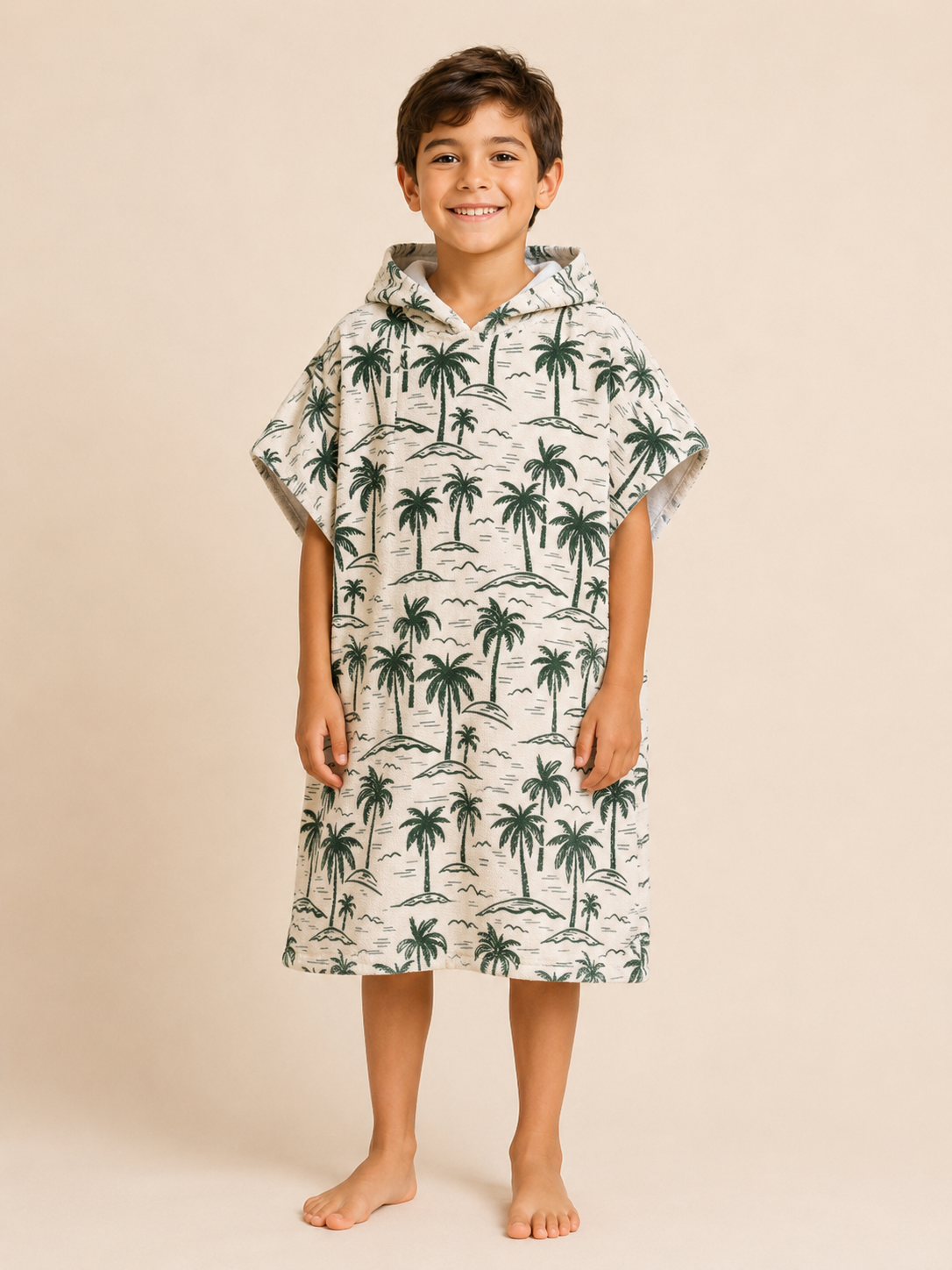 Poncho Microfibra Grandes (7  años +) Verde con Palmeras