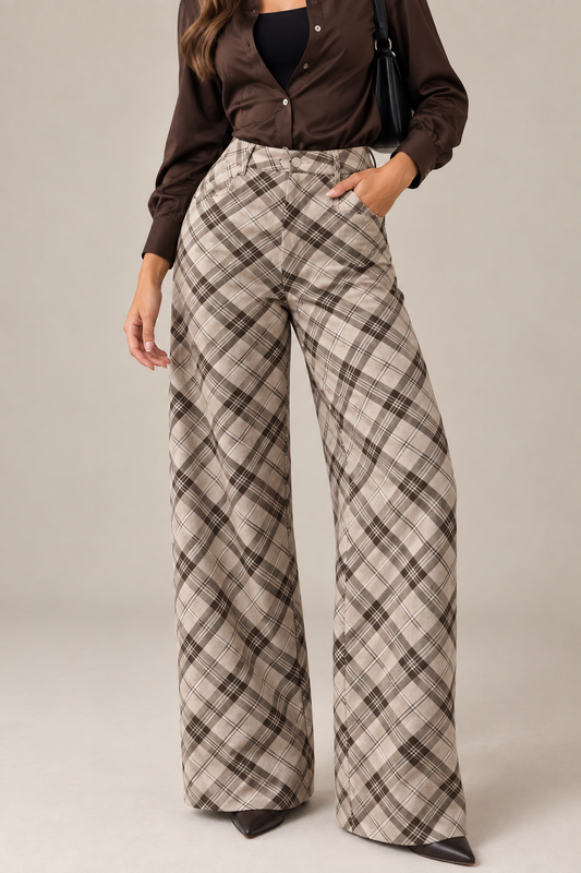 Pantalon cuadros marron