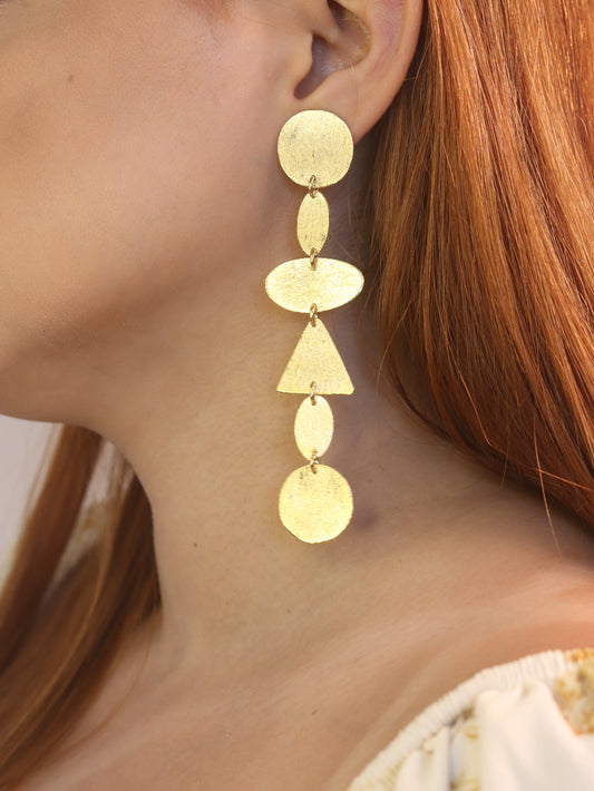 Aretes largos en bronce varias formas geometricas