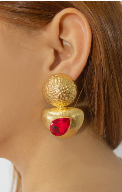 Aretes Piedra circular y gota roja