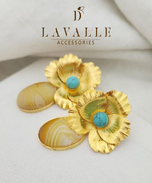 Aretes en bronce flor turquesa