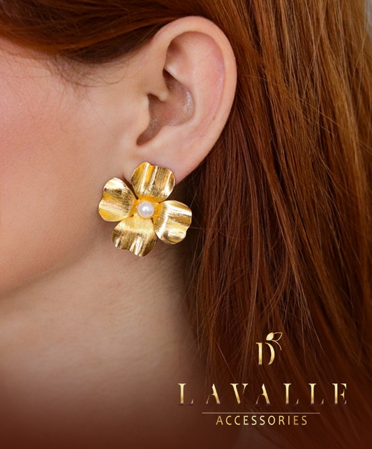 Aretes 3 formas grandes en bronce de 3 perlas en el centro