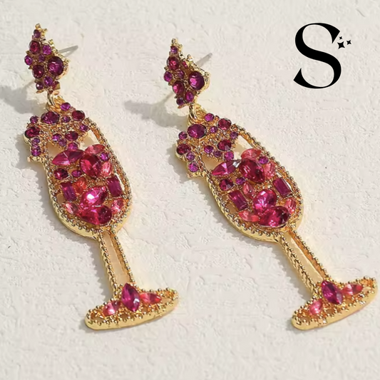 Aretes en forma de Champaña - tono fushia