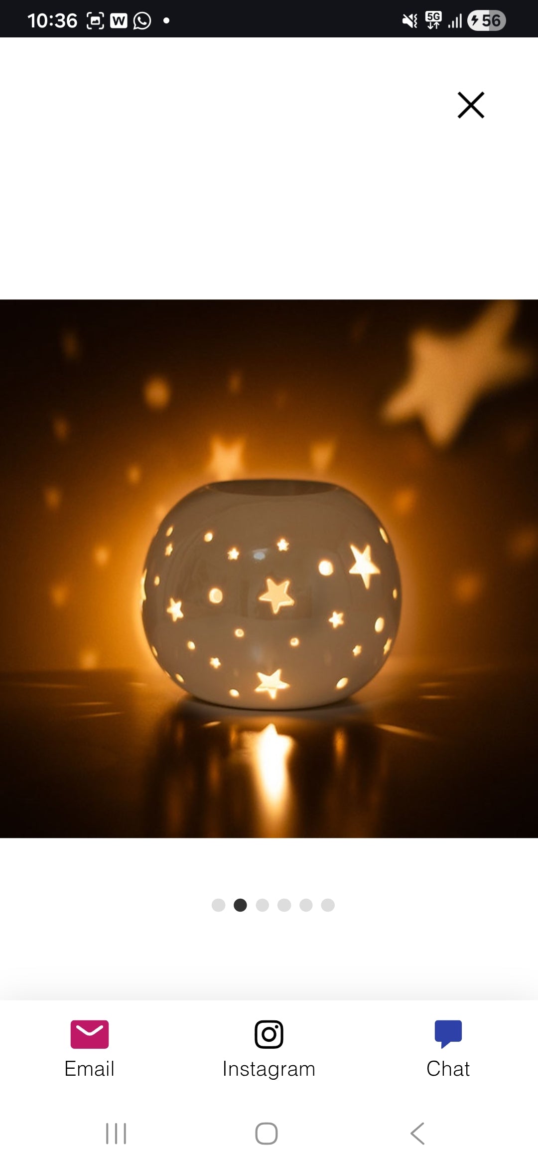 Quemador para aceite y cera en color blanco perlado con estrellas