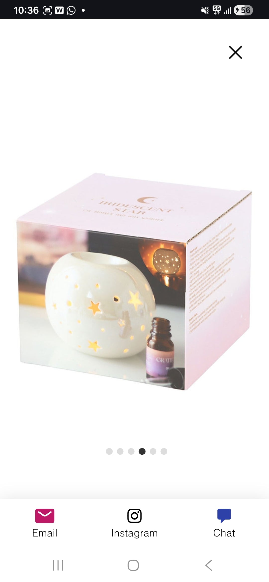Quemador para aceite y cera en color blanco perlado con estrellas