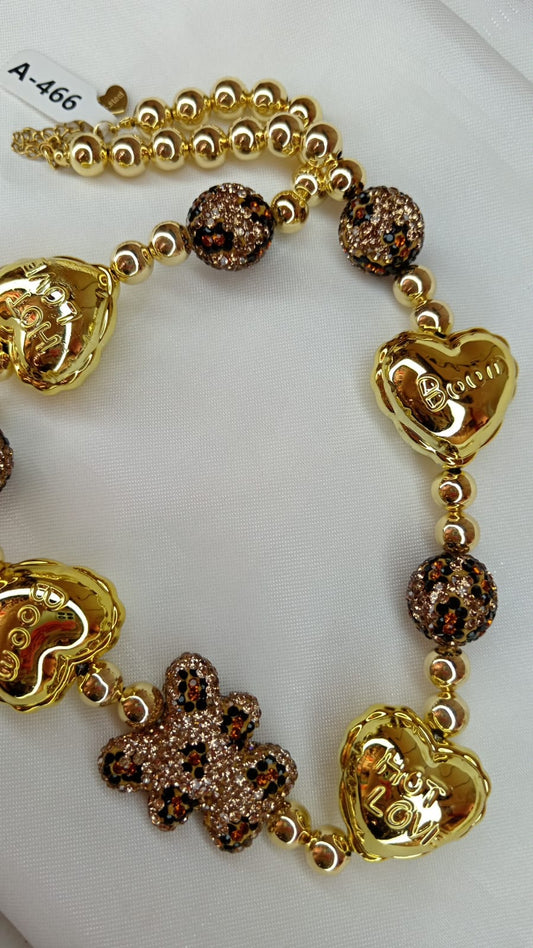 COLLAR BALINES CON CORAZONES Y OSO